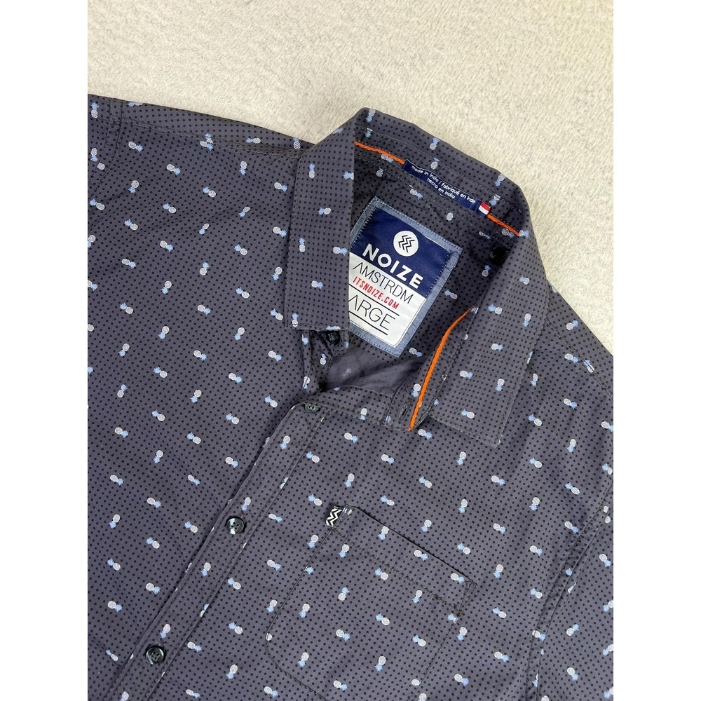 Noize Amsterdam Shirt Mens Large Gray Short Sleeve Button Up Pineapple Print